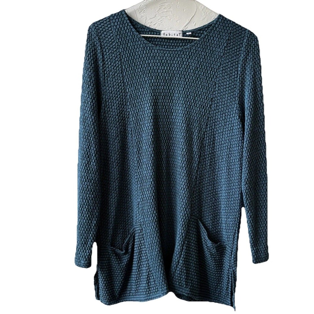 Habitat Top Womens Size Small Blue 3/4 Sleeve Polka Dot Pockets Flowy Career